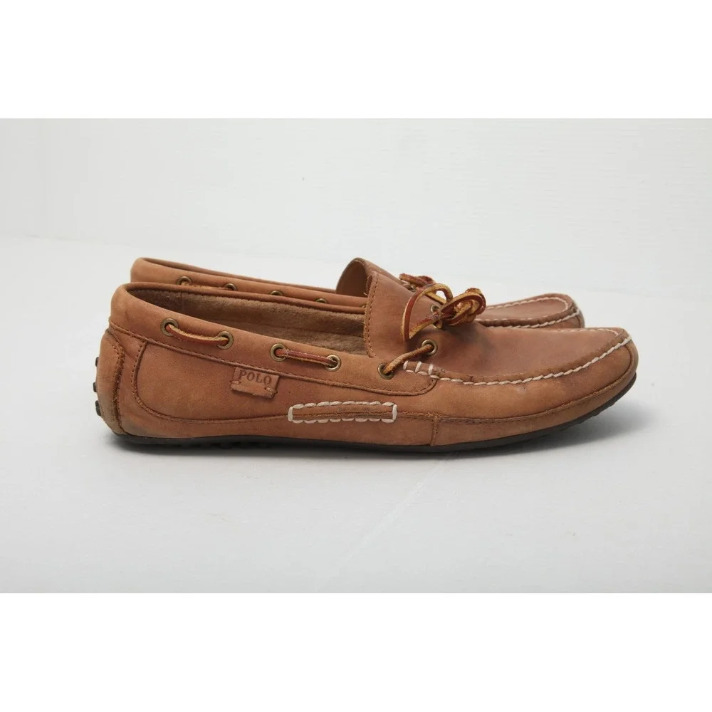 Polo Ralph Lauren Men's 10D Wyndings So-Dry Leather Driver Moccasins Loafers Tan